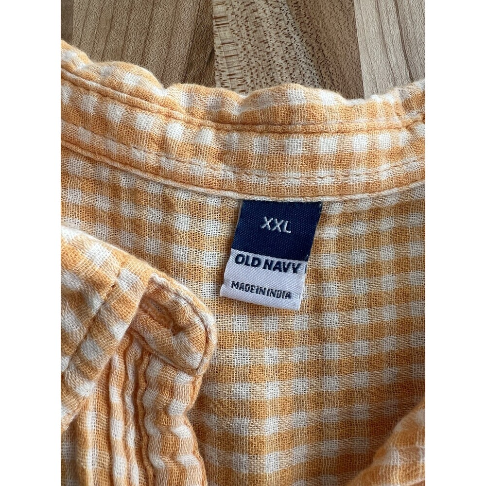 Women's Short Sleeve Button Up Orange Gingham Check Cotton Gauze Boxy Slouchy 2X - Picture 4 of 8